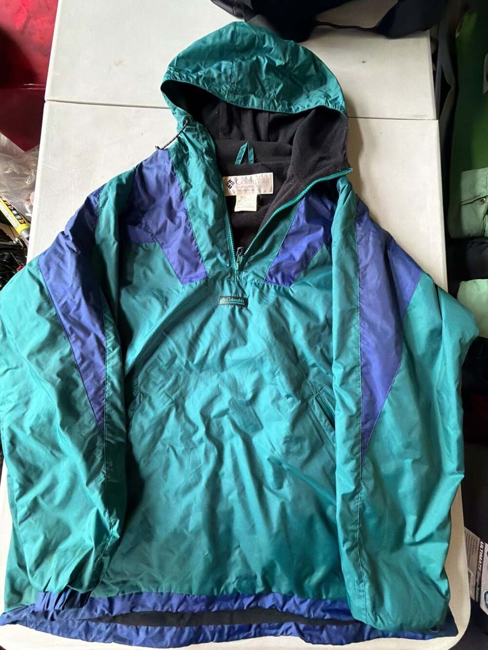 Columbia Sportswear Company Anorak Windbreaker Size L Green Blue Pullover
